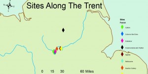 Figure  SEQ Figure \* ARABIC 1: Eight sites associated with the Great Army were identified in Derbyshire with seven of them following the course of the river Trent (Hume 2020, 38)