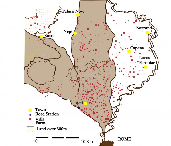 The typical Roman rural settlement landscape of villas and farmsteads (Edwards 2012, 144)