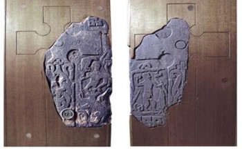 Thorwald’s Cross. The left side depicts Norse god Odin battling Fenrir at Ragnarok; the right has Christian iconography (BBC 2018).