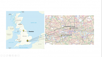 Figure 1: Map of cemeteries studied in this essay. Porter, C, "Map of Cemeteries Used" [JPG map], Scale 1:100000, GB Overview [ geospatial data], Updated: 2019, Ordnance Survey (GB), Using: EDINA Digimap Ordnance Survey Service, <http://digimap.edina.ac.uk/>, Created: October 2019.