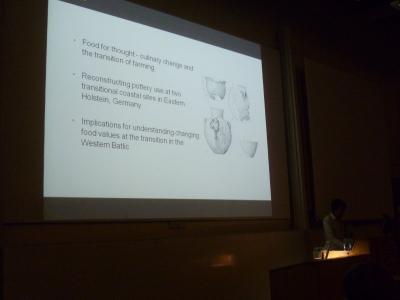 Figure 5 - Dr. Oliver Craig (York) presenting his paper on organic residue analysis of Ertebølle pottery during the Mesolithic-Neolithic transition (Image Copyright: D. Altoft; kind permission of O. Craig)