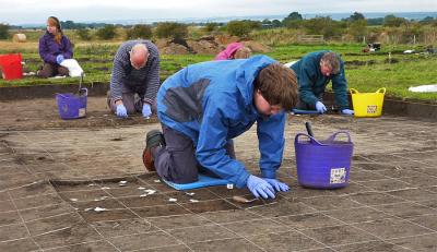 Sampling soil for chemical analyses at Flixton Island this summer (Reproduced with kind permission of Nicky Milner)