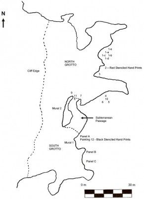 Figure 2: Map of Oxtotitlán Cave, showing grotto locations (Image Copyright: Arnaud F. Lambert)