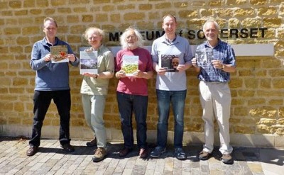 (L-R) Bob Croft, Richard Brunning, Mick Aston, Steve Membery and Steve Minnitt at the launch of the Shapwick volume on the 1st June 2013 at the Museum of Somerset in Taunton (Image Copyright: Bob Croft)