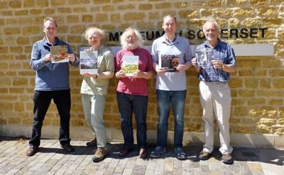 (L-R) Bob Croft, Richard Brunning, Mick Aston, Steve Membery and Steve Minnitt at the launch of the Shapwick volume on the 1st June 2013 at the Museum of Somerset in Taunton (Image Copyright: Bob Croft)
