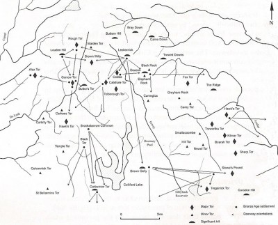 Figure 4. Map of Neolithic and Bronze Age house orientations on Bodmin Moor (adapted after Bender et al. 2007, fig 16:8).