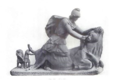Figure 19. Mithras slaying the bull with ears of corn pouring from its wound. Vermaseren, M.J. 1956, CIMRM593.