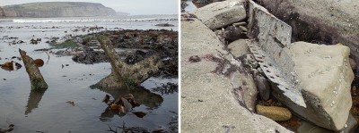 Figures 3 and 4. Examples of the fabric of the <em>SS Princesse Clementine</em>. Author's own. Photographs taken 14th August 2014 (left) and 27th September 2014 (right).