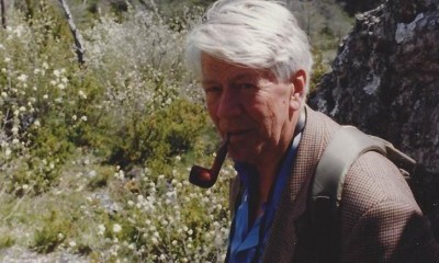 Professor Charles Thomas in Cornwall smoking one of his pipes (which he was usually to be found with).