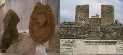 Figure 3: Votive offerings found in the Tiber (credit: author); Figure 4: Temple of Fortuna Augusta showing the altar, Pompeii (credit: author)