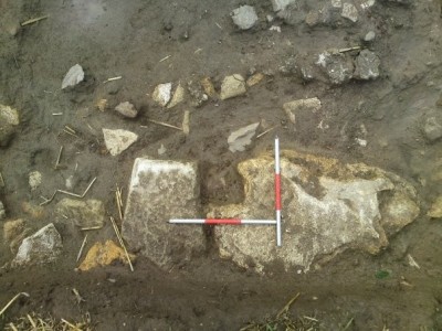 Figure 4: Door lintel stone in test trench B. (credit: author)